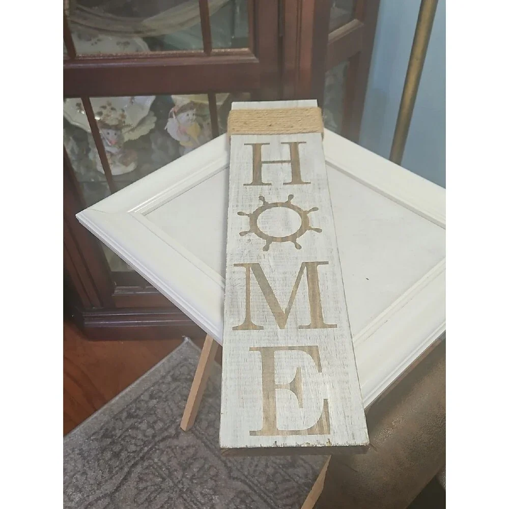 NWOT Rustic Verticle HOME Nautical Wooden Sign - White & Brown